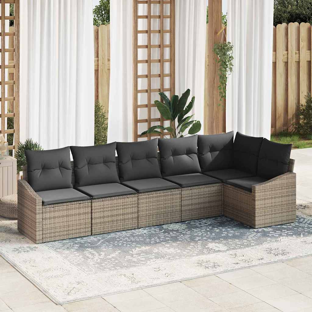 Gartensofa-set 6 stk. Grau Poly-Rattan