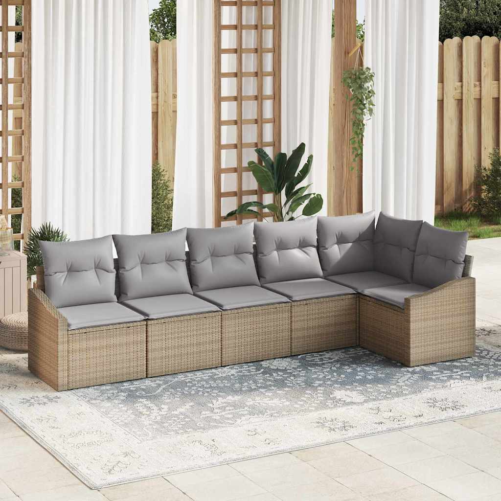 Gartensofa-set 6 stk. Beige und Hellgrau Poly-Rattan
