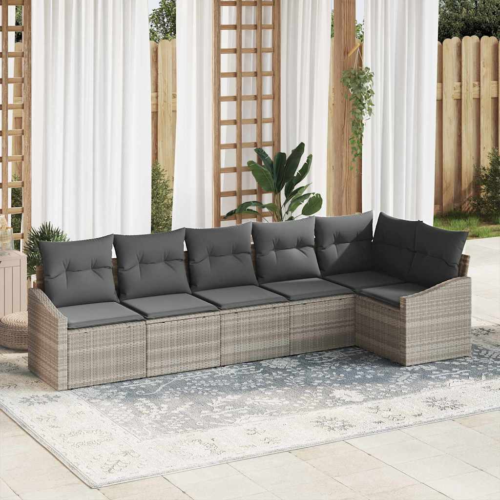 Gartensofa-set 6 stk. Hellgrau Poly-Rattan