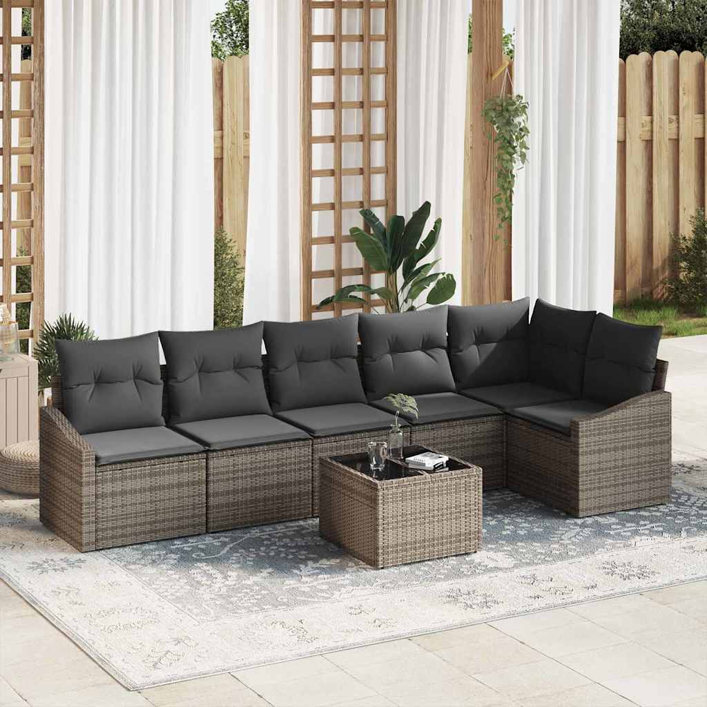 Gartensofa-set 7 stk. Hellgrau Poly-Rattan