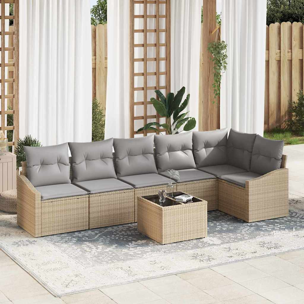 Gartensofa-set 7 stk. Beige und Hellgrau Poly-Rattan