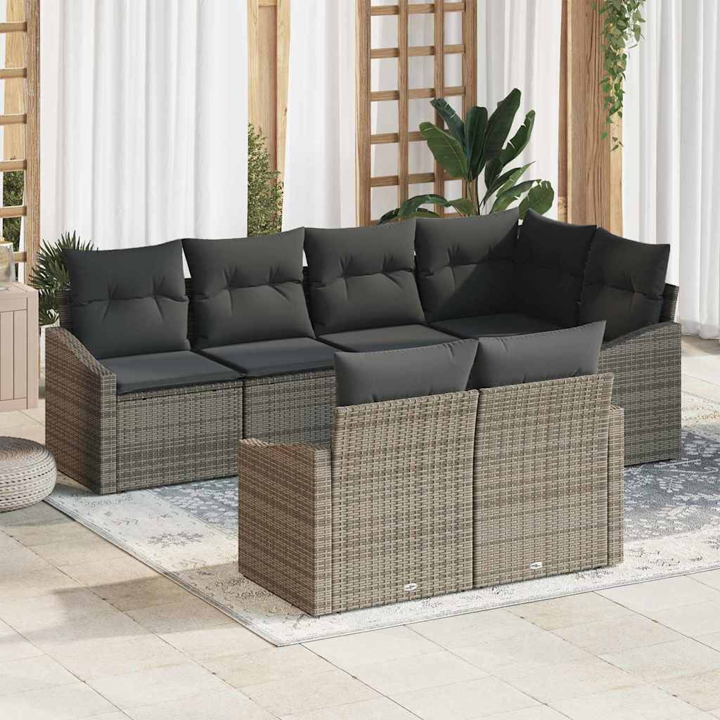 Gartensofa-set 7 stk. Grau Poly-Rattan