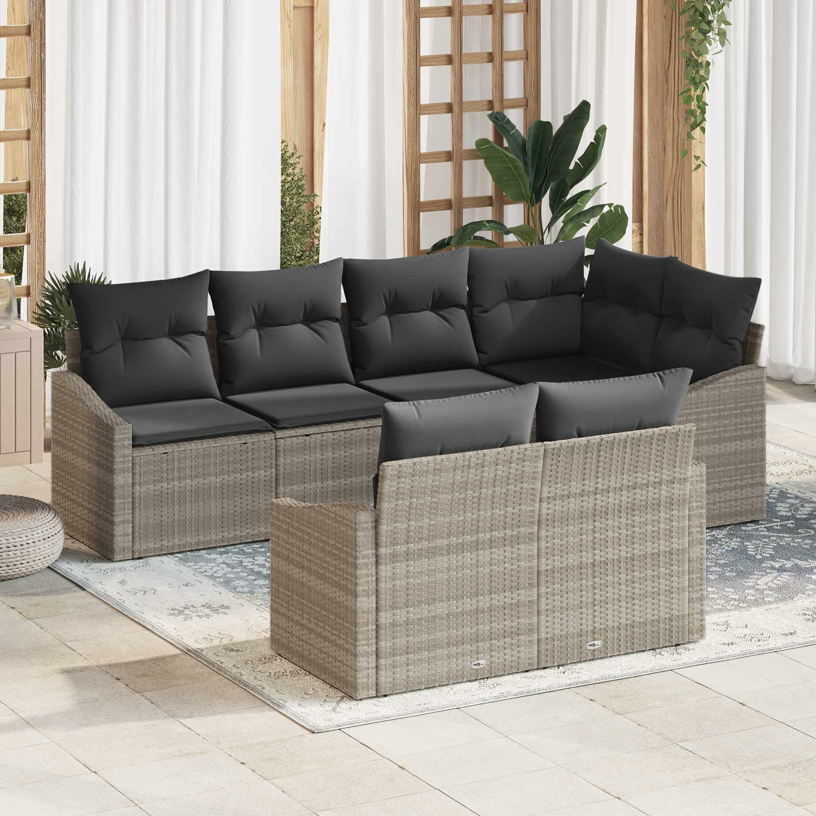 Gartensofa-set 7 stk. Hellgrau Poly-Rattan
