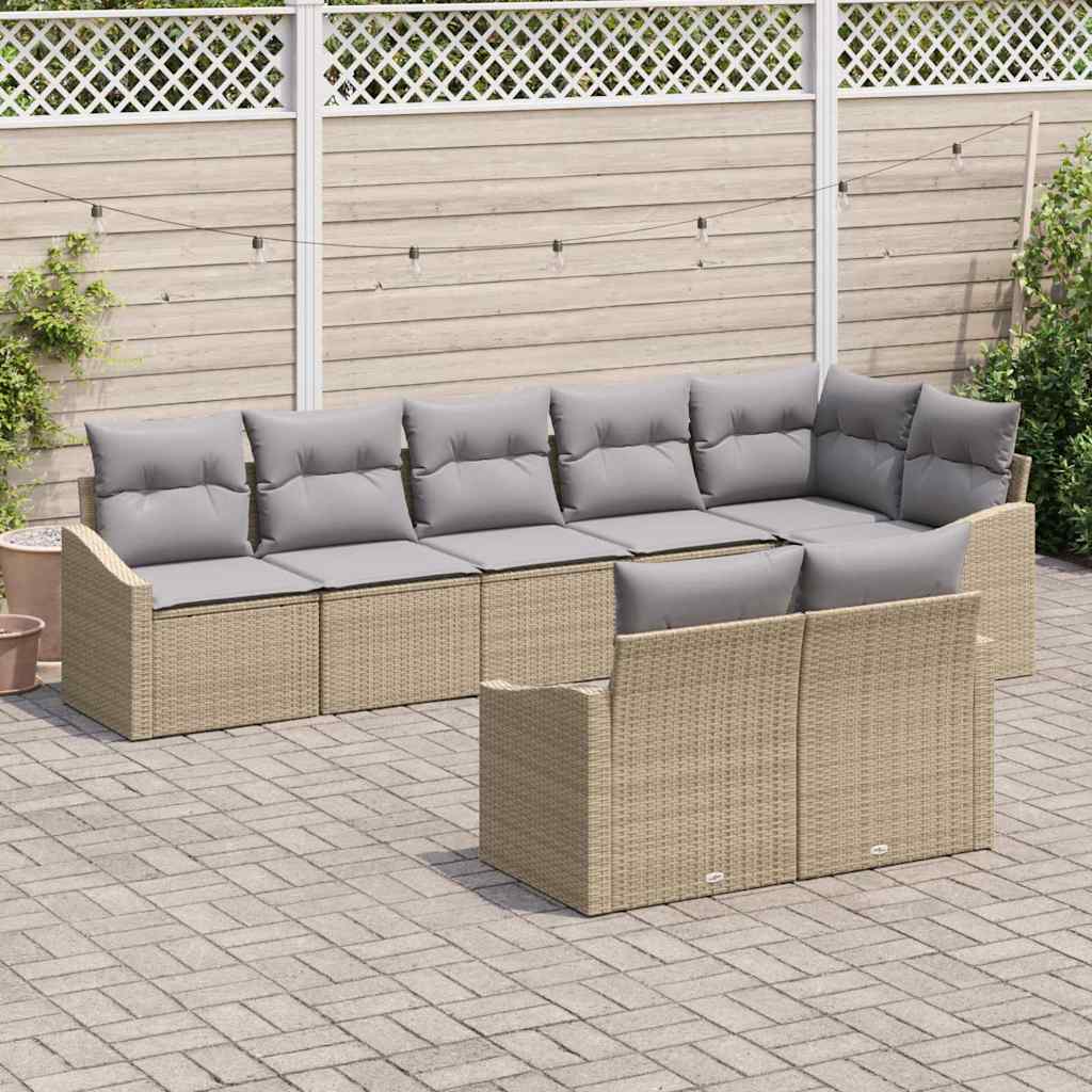 Gartensofa-set 8 stk. Beige und Hellgrau Poly-Rattan