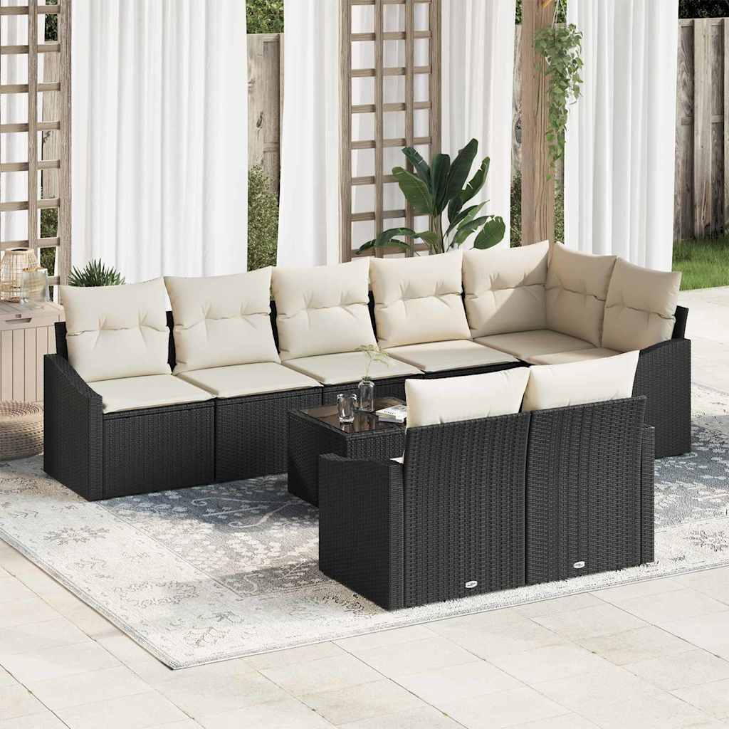 Gartensofa-set 9 stk. Braun und Creme Poly-Rattan