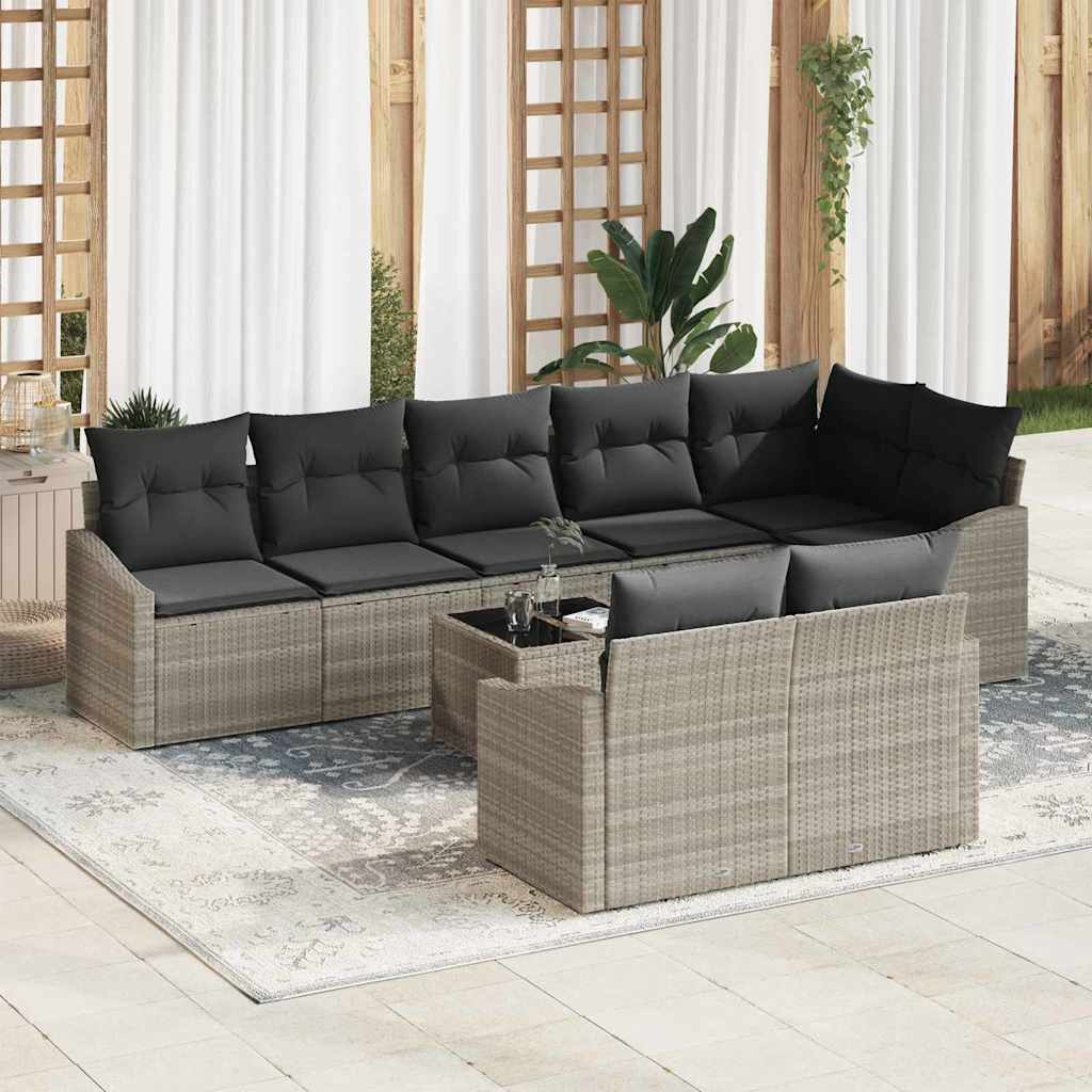 Gartensofa-set 9 stk. Hellgrau Poly-Rattan