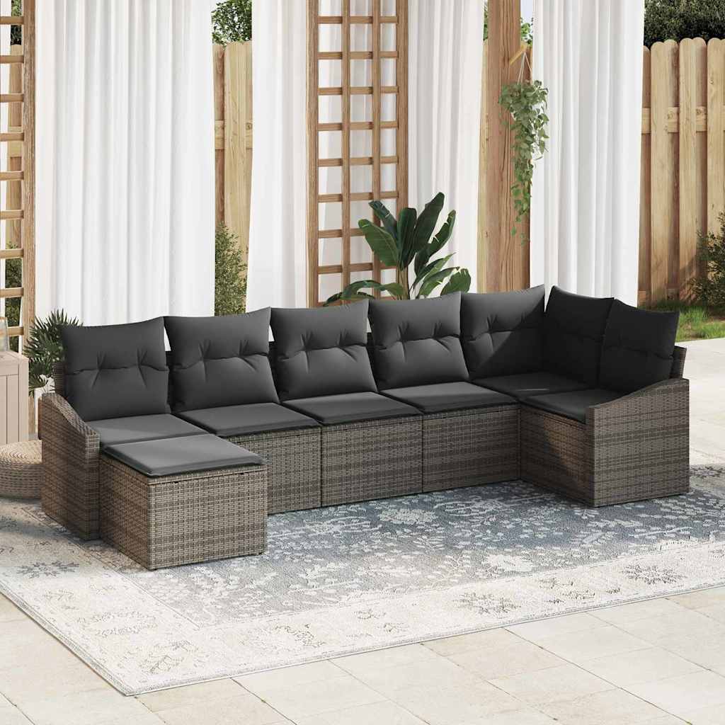 Garten-Sofa-Set 7 stk. Grau Poly-Rattan