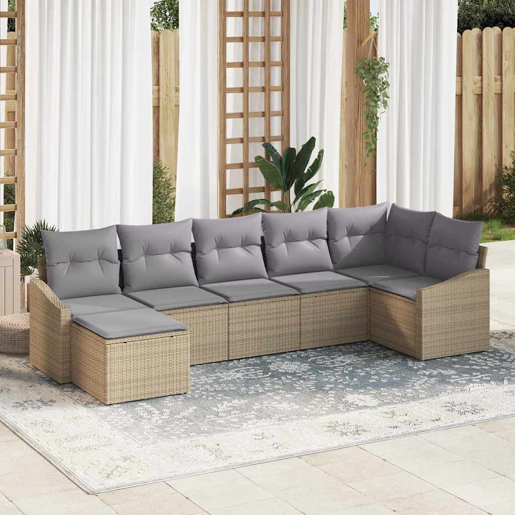 Garten-Sofa-Set 7 stk. Beige und Hellgrau Poly-Rattan