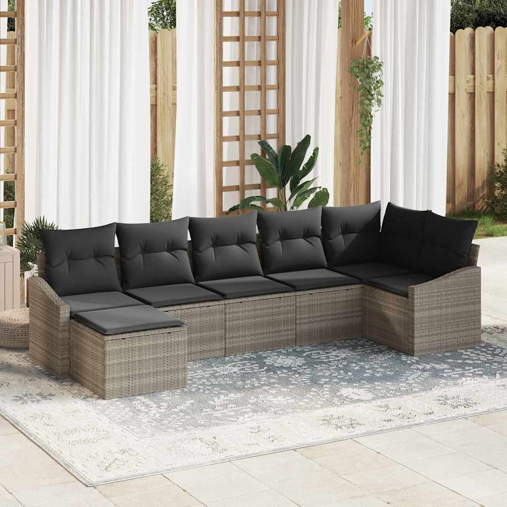 Garten-Sofa-Set 7 stk. Hellgrau Poly-Rattan