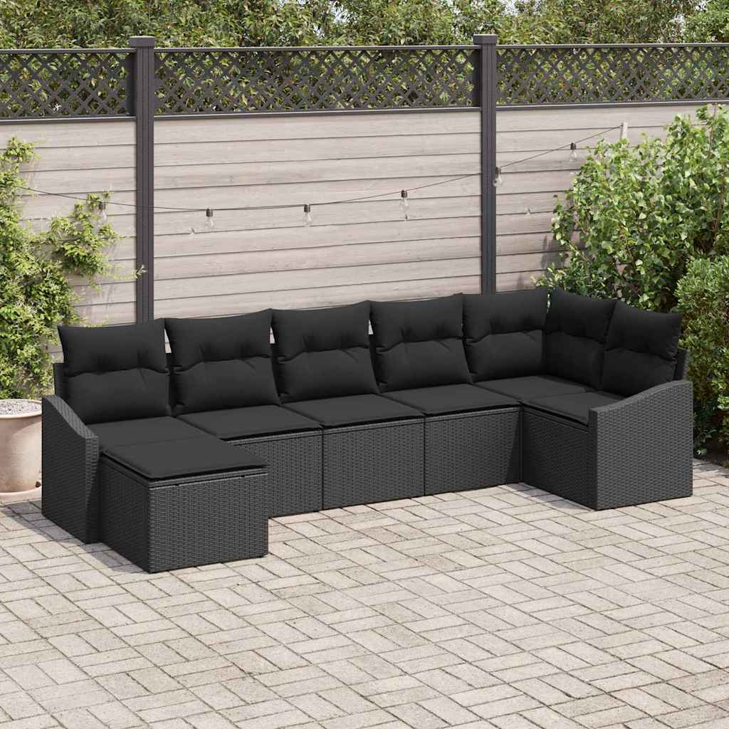 Garten-Sofa-Set 7 stk. Schwarz Poly-Rattan