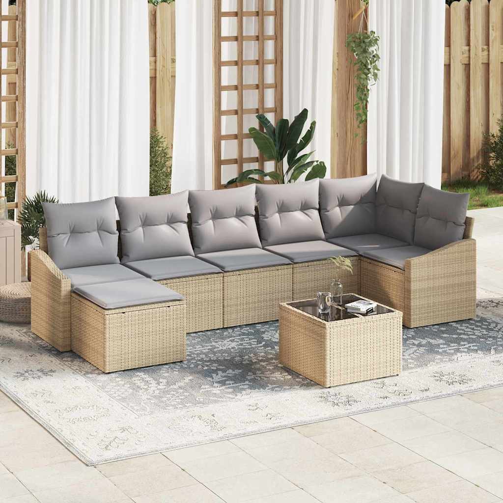Garten-Sofa-Set 8 stk. Beige und Hellgrau Poly-Rattan