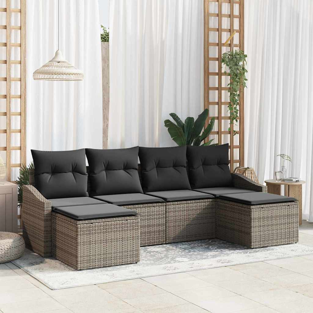Garten Essgruppe 6 stk. Grau Poly-Rattan