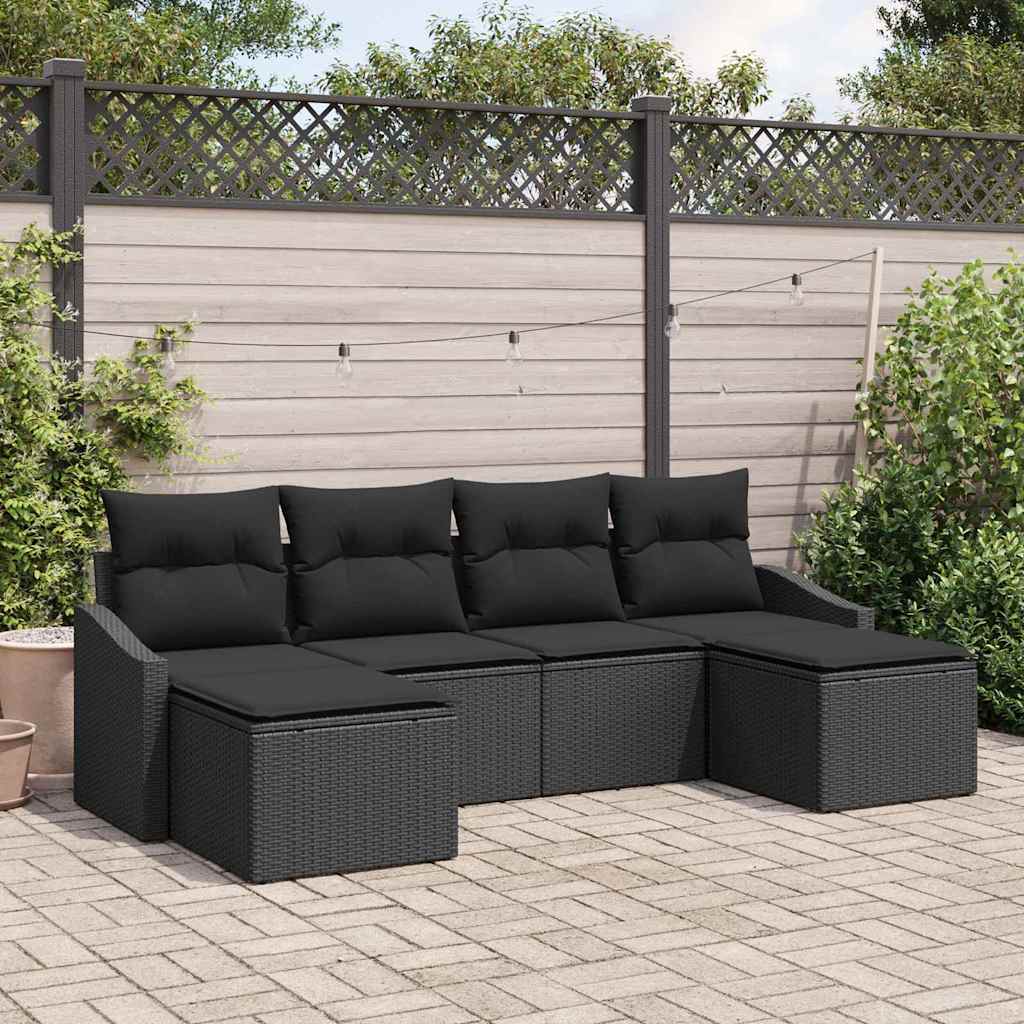 Garten Essgruppe 6 stk. Schwarz Poly-Rattan