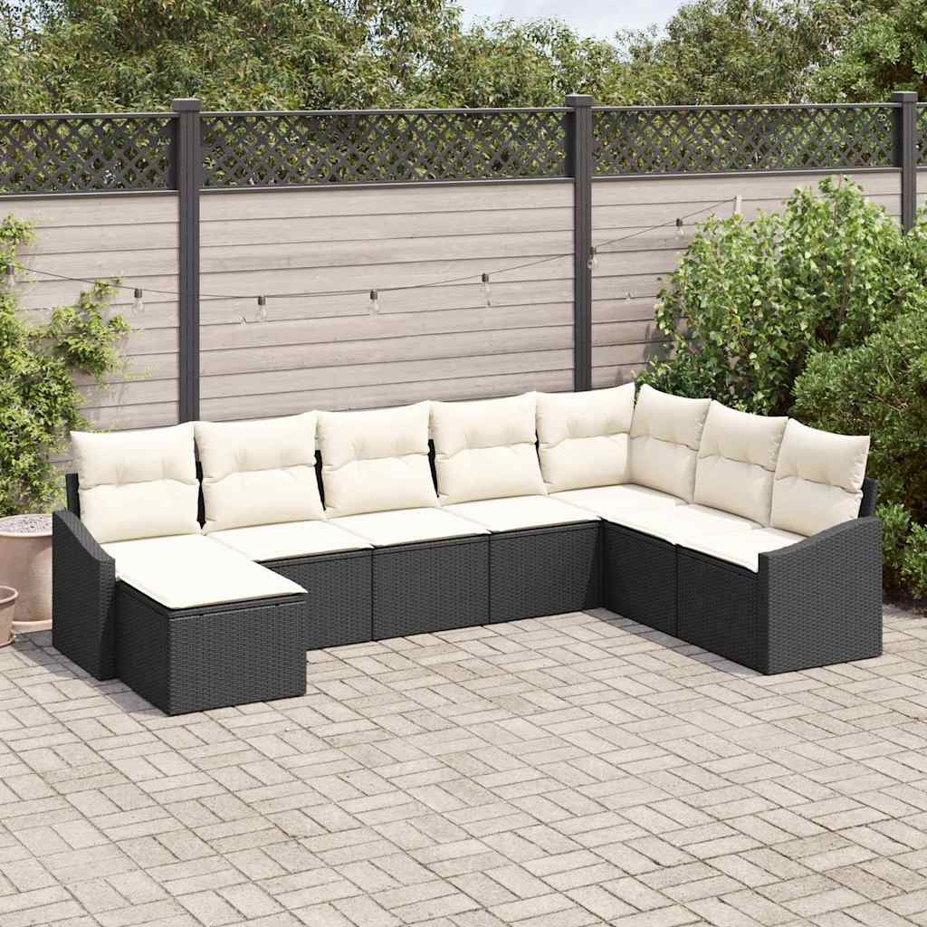 Gartensofa-set 8 stk. Schwarz und Creme Poly-Rattan