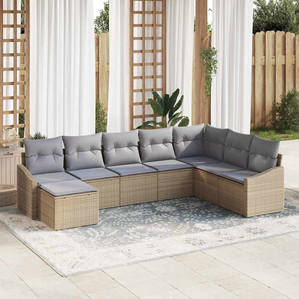 Gartensofa-set 8 stk. Beige und Hellgrau Poly-Rattan