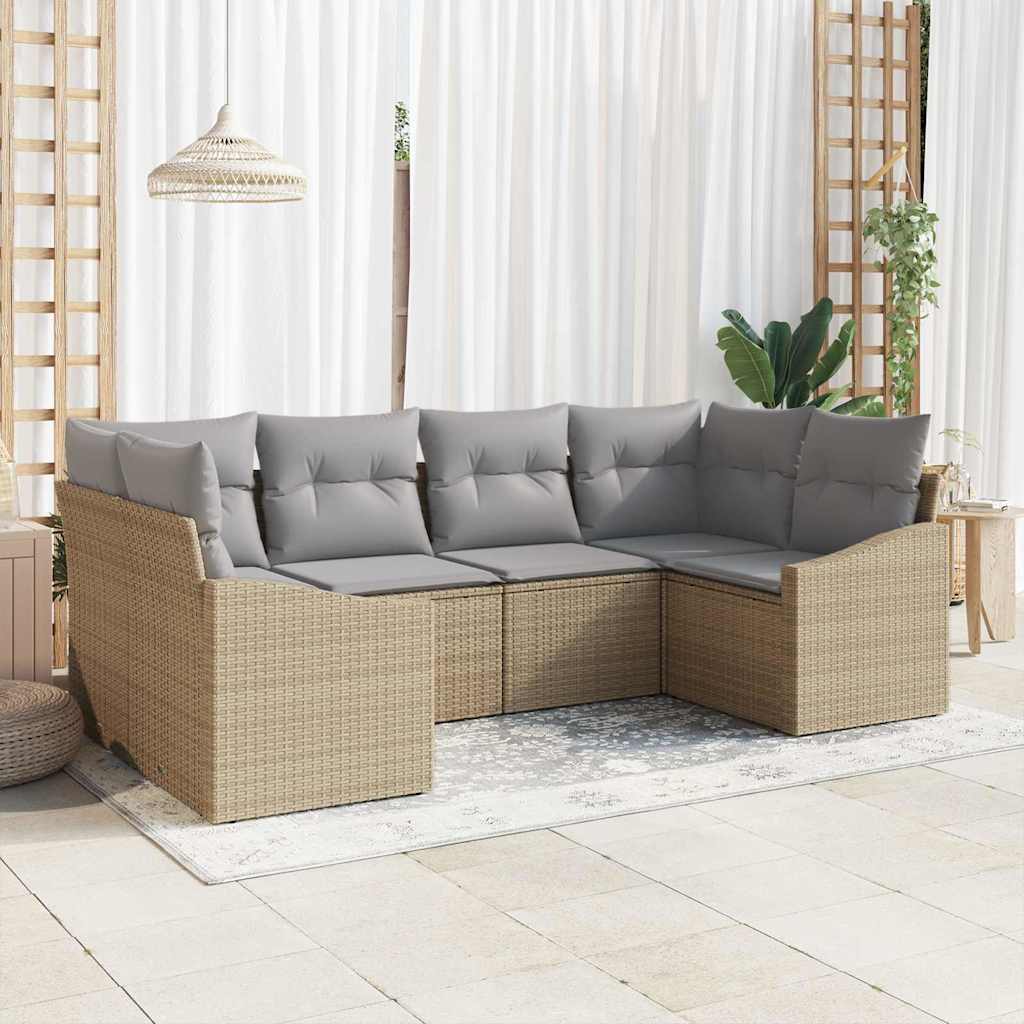 Gartensofa-set 6 stk. Beige und Hellgrau Poly-Rattan