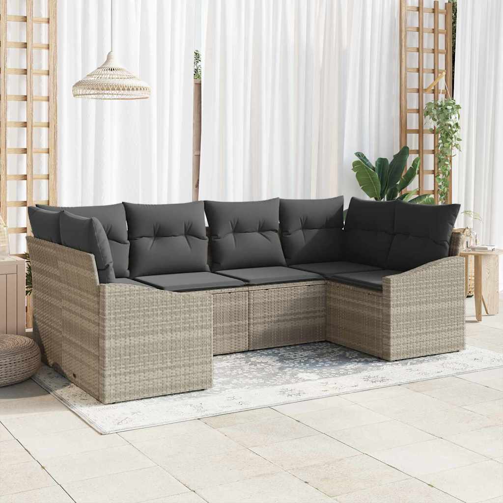 Gartensofa-set 6 stk. Hellgrau Poly-Rattan