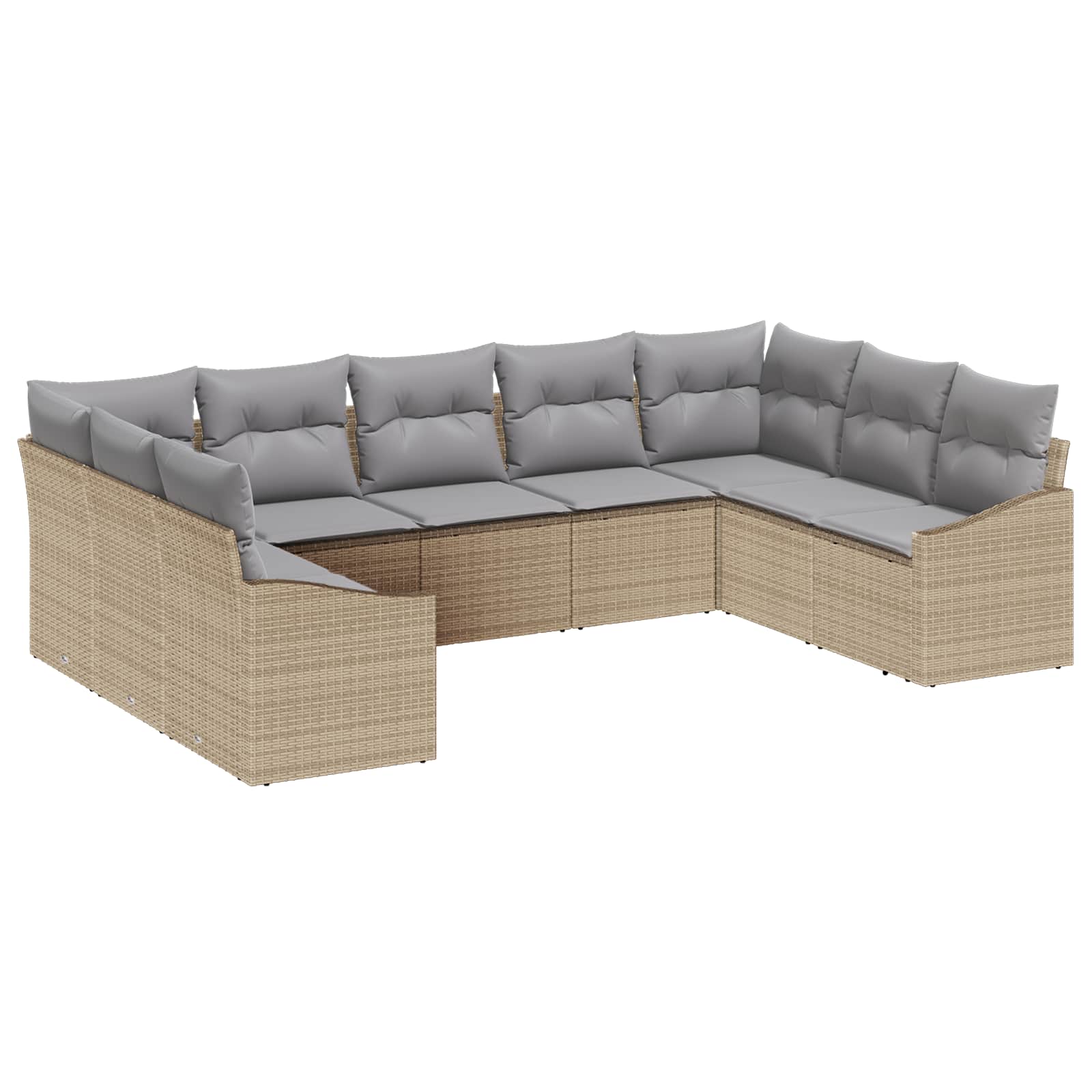 Gartensofa-set 9 stk. Beige und Hellgrau Poly-Rattan