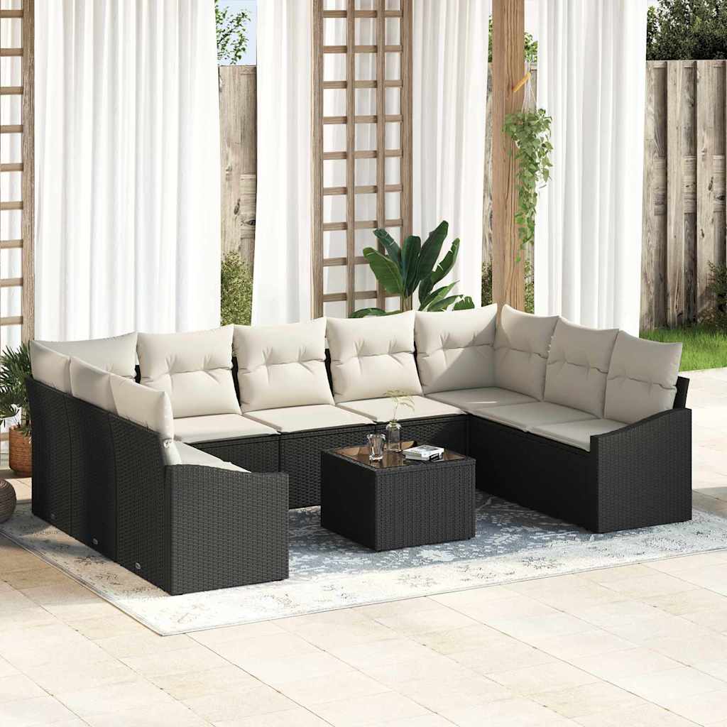 Gartensofa-set 9 stk. Braun und Creme Poly-Rattan