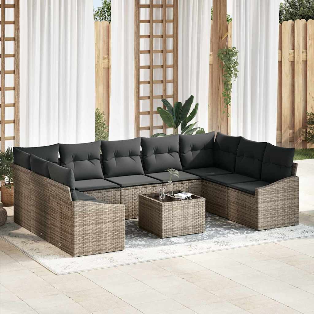 Gartensofa-set 9 stk. Hellgrau Poly-Rattan