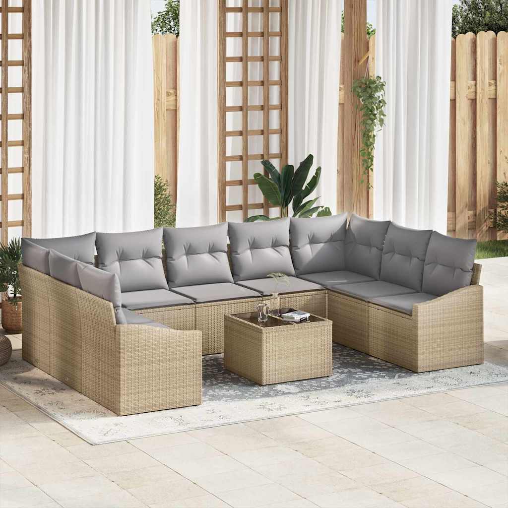 Gartensofa-set 9 stk. Beige und Hellgrau Poly-Rattan