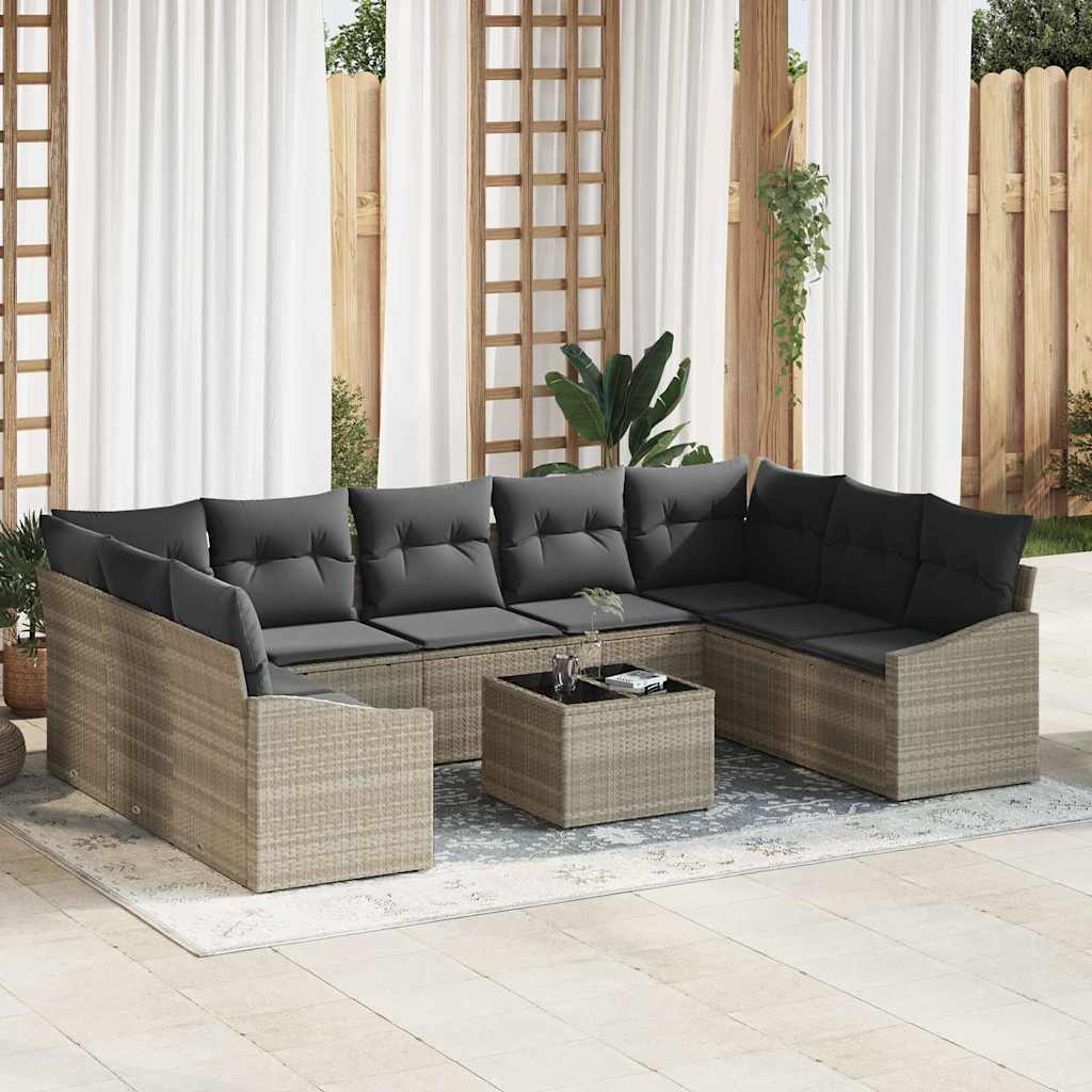 Gartensofa-set 9 stk. Hellgrau Poly-Rattan