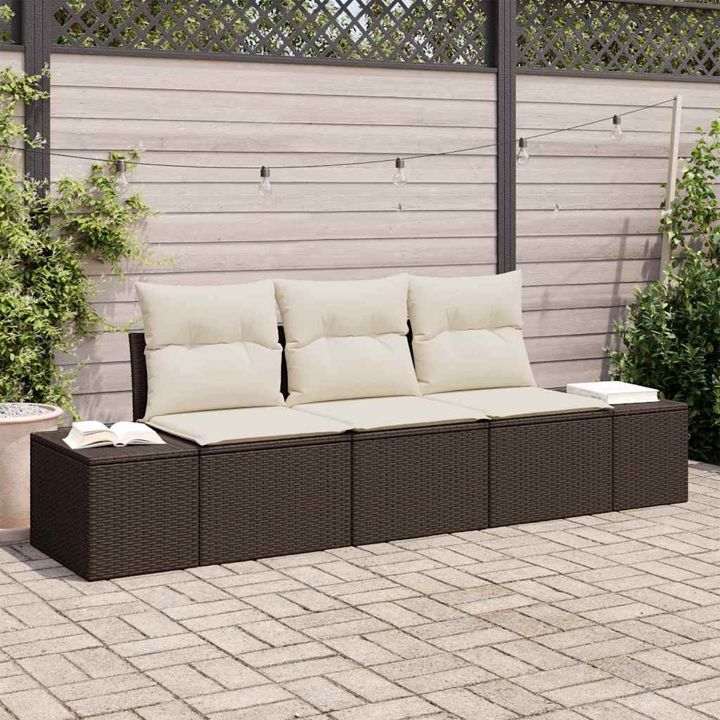 Gartensofa-set 3 stk. Braun und Creme Poly-Rattan