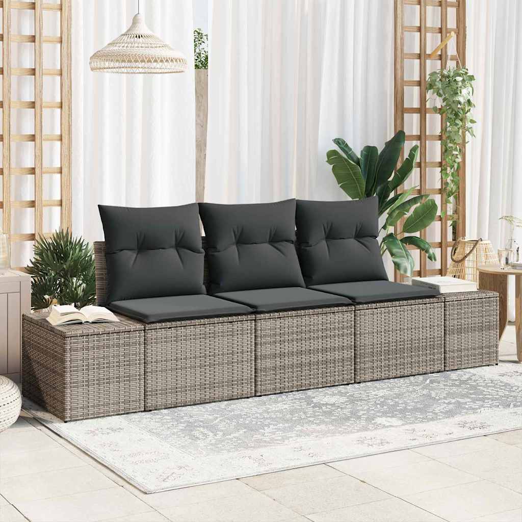 Gartensofa-set 3 stk. Grau Poly-Rattan