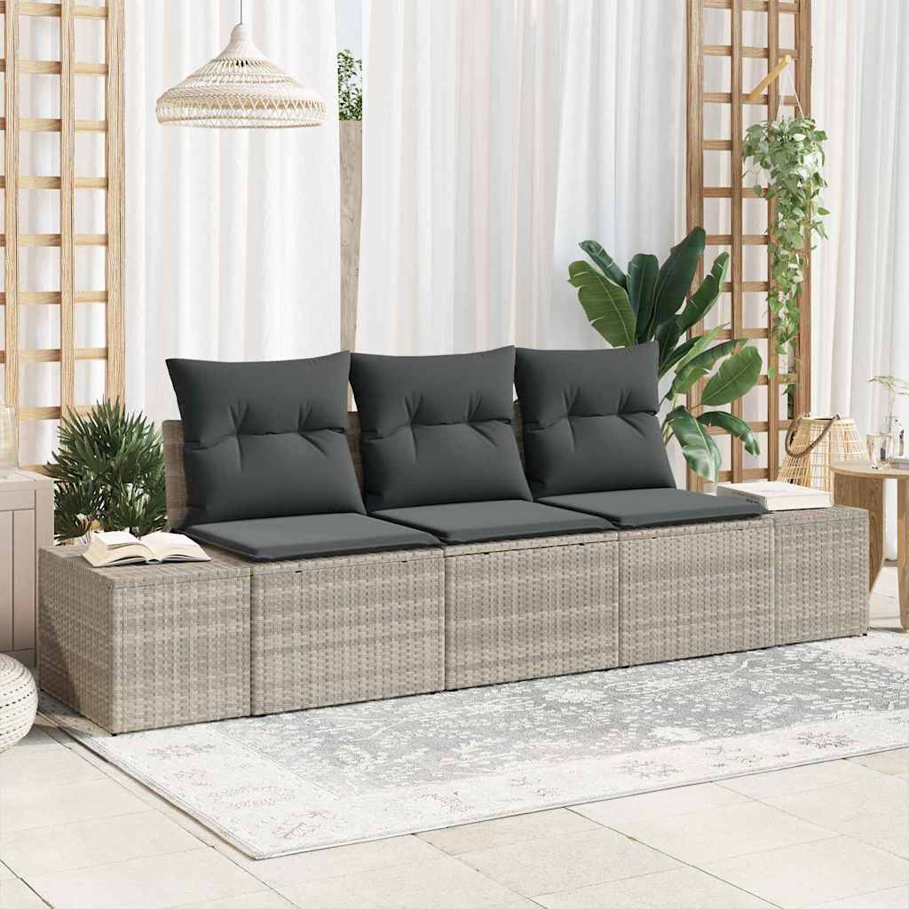 Gartensofa-set 3 stk. Hellgrau Poly-Rattan