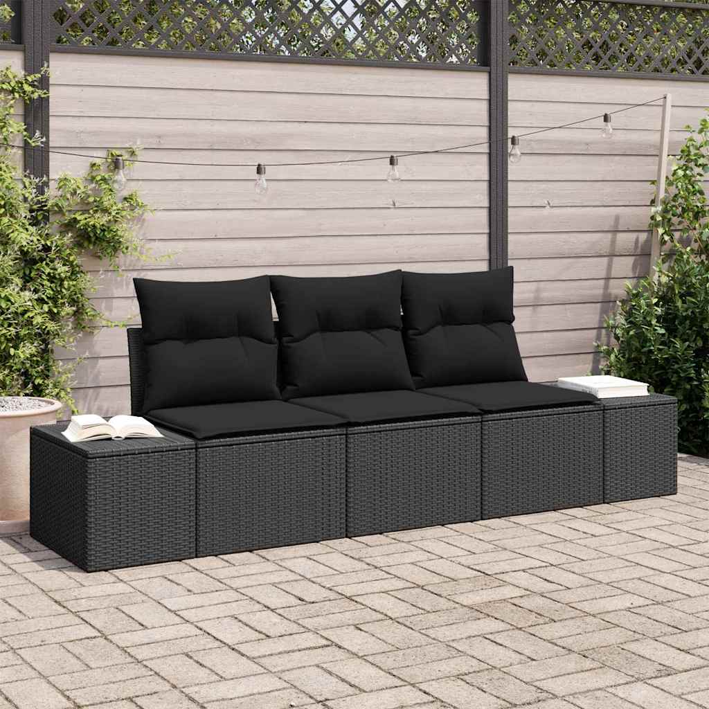 Gartensofa-set 3 stk. Schwarz Poly-Rattan