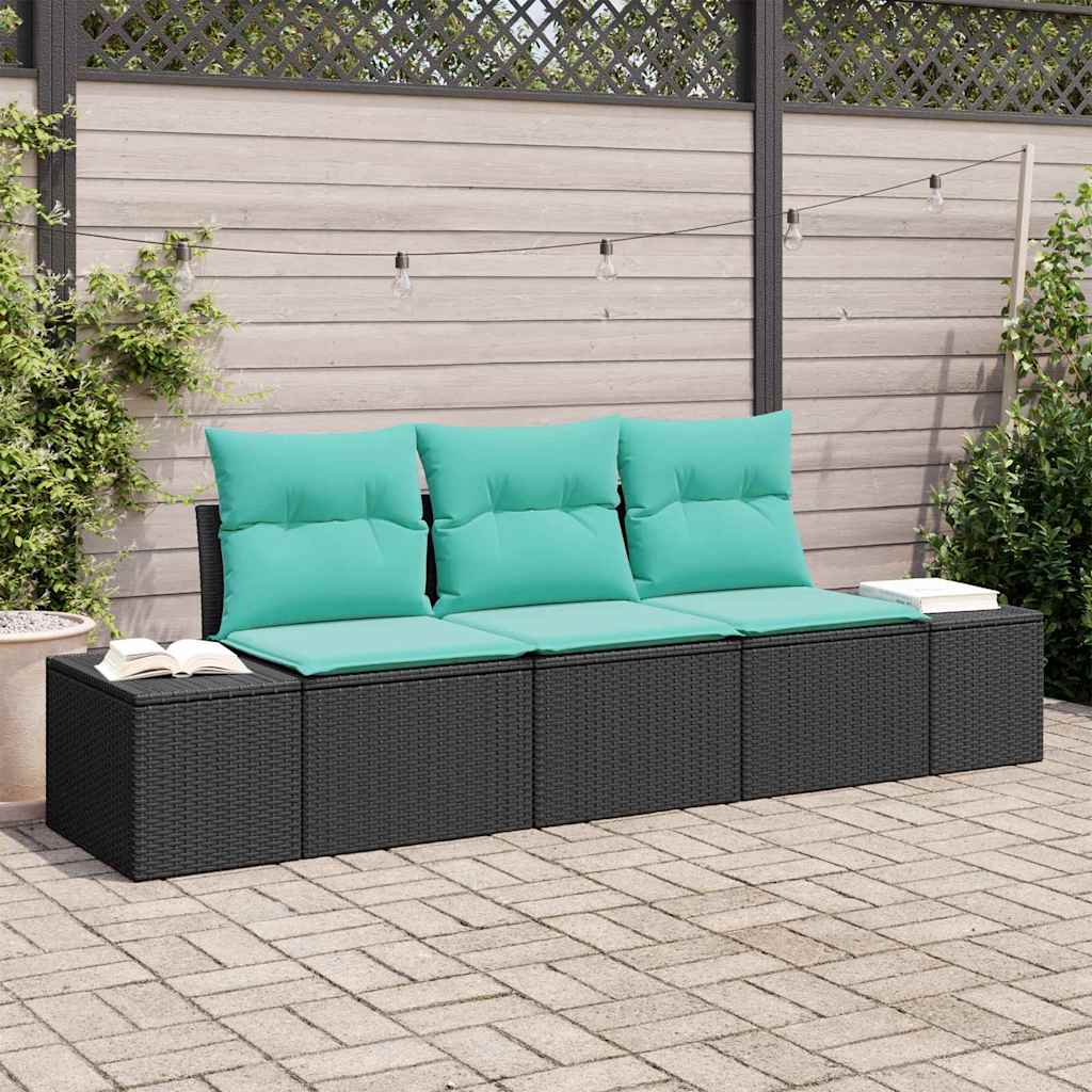 Gartensofa-set 3 stk. Schwarz und Türkis Poly-Rattan