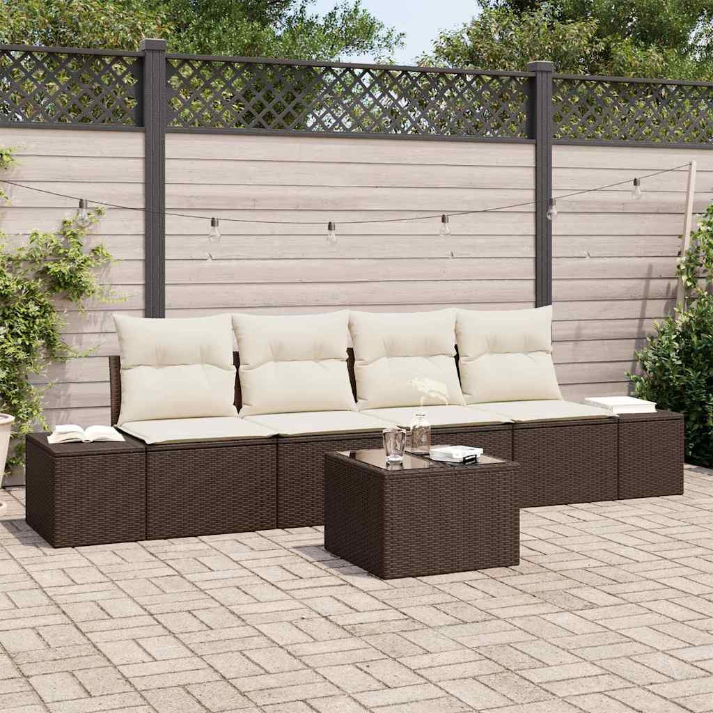 Garten-Sofa-Set 5 stk. Braun und Creme Poly-Rattan