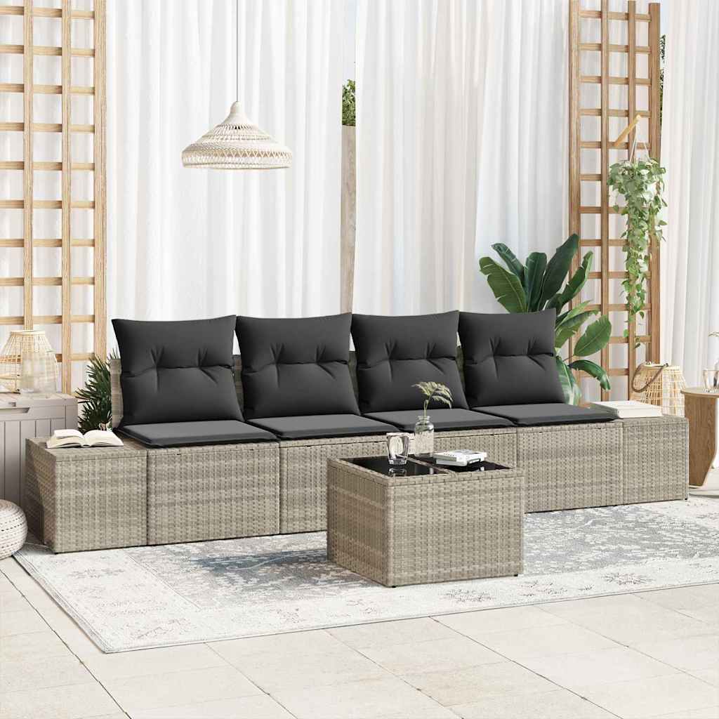 Garten-Sofa-Set 5 stk. Hellgrau und Dunkelgrau Poly-Rattan