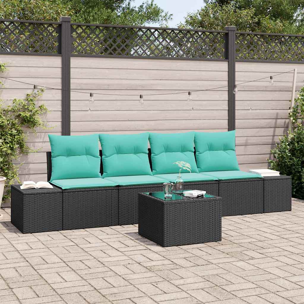 Gartensofa-set 5 stk. Schwarz und Türkis Poly-Rattan