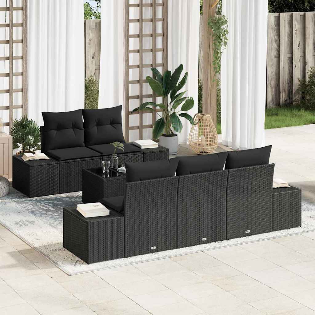 Gartensofa-set 6 stk. Schwarz Poly-Rattan