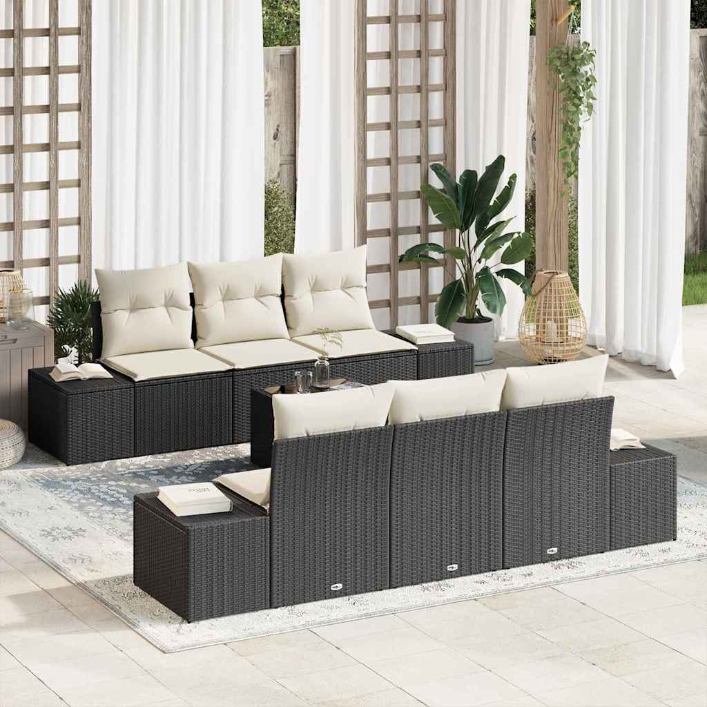 Garten-Sofa-Set 8 stk. Schwarz und Creme Poly-Rattan