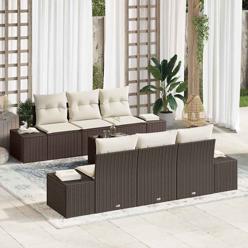 Garten-Sofa-Set 8 stk. Braun und Creme Poly-Rattan