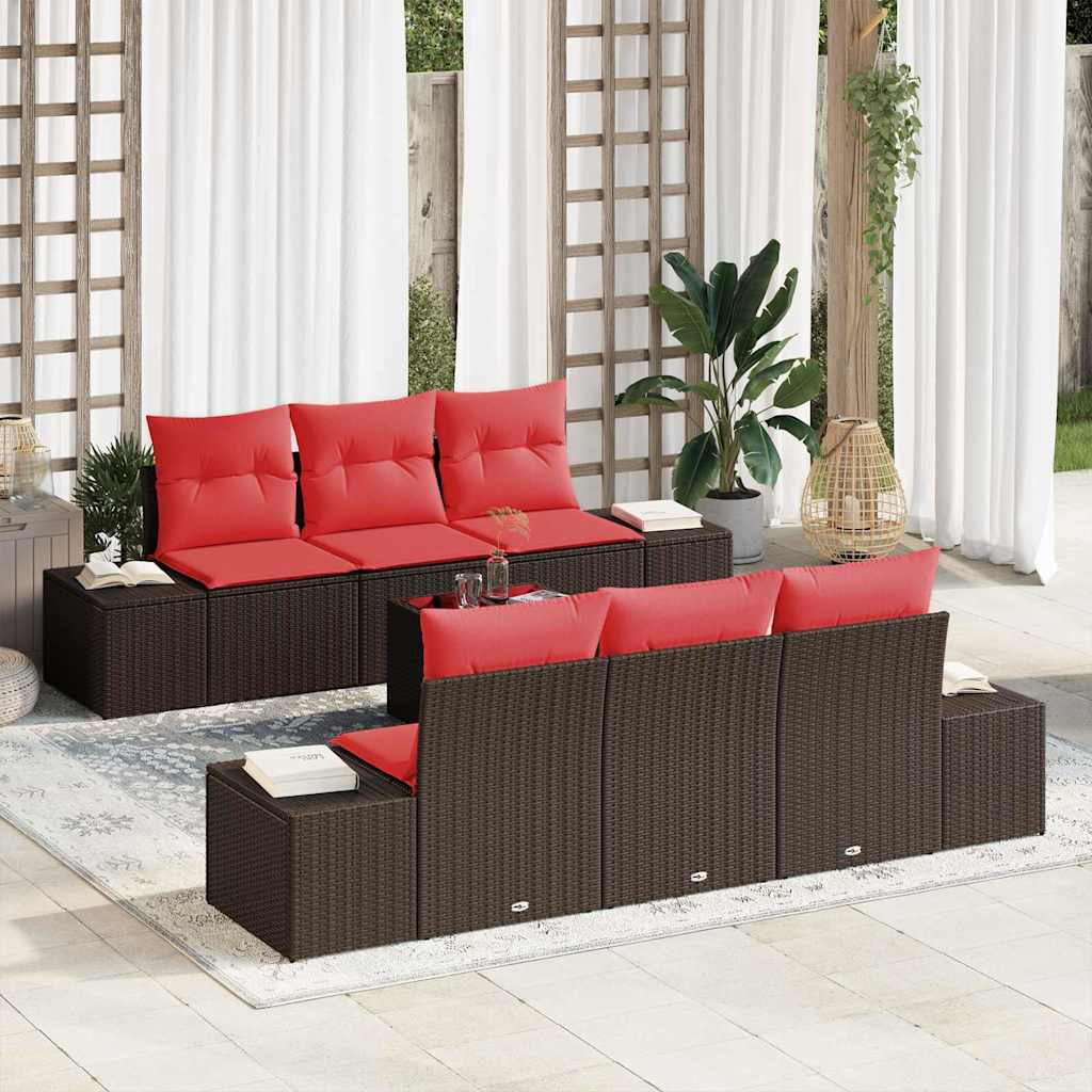 Garten-Sofa-Set 8 stk. Beige und Rot Poly-Rattan