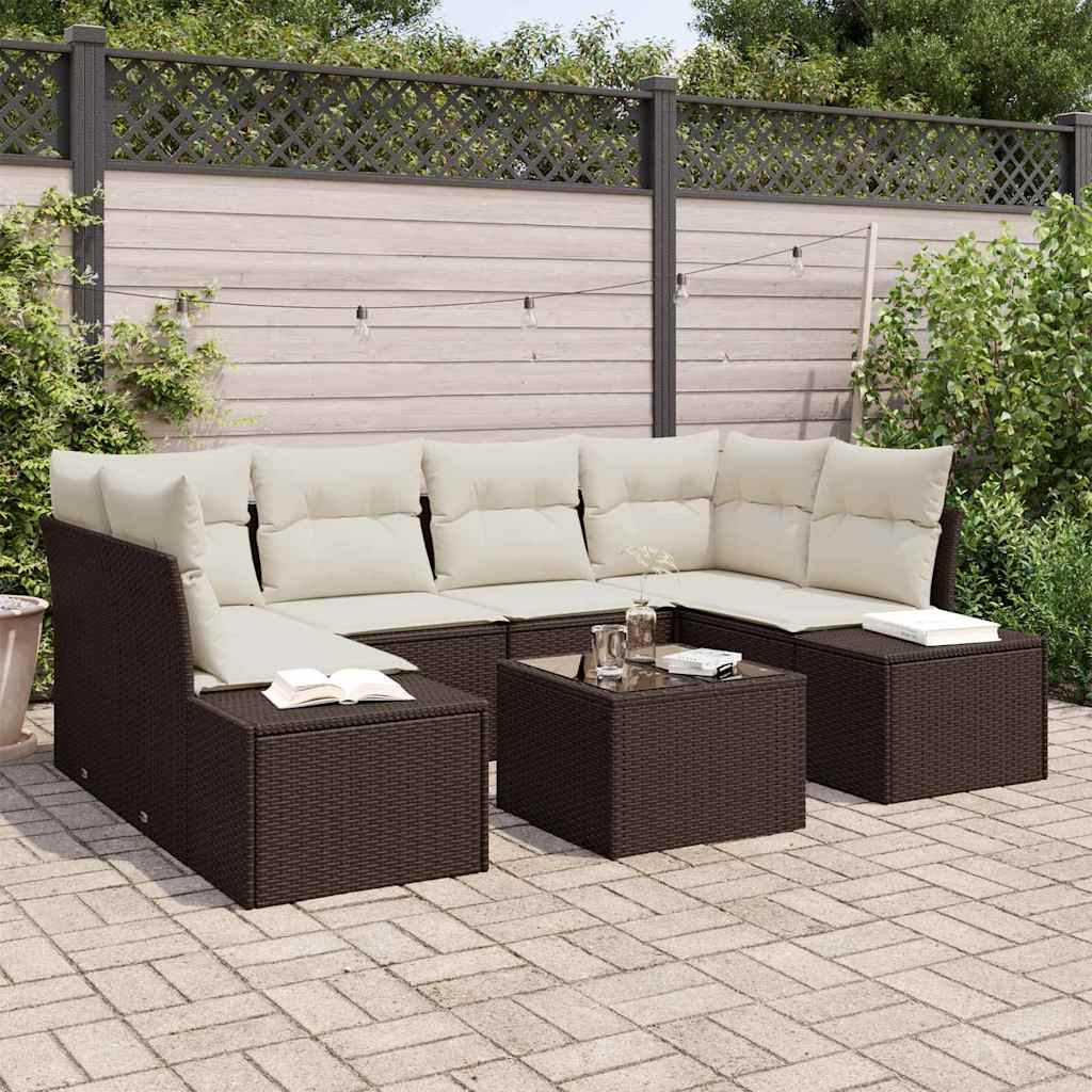 Gartensofa-set 8 stk. Braun und Creme Poly-Rattan