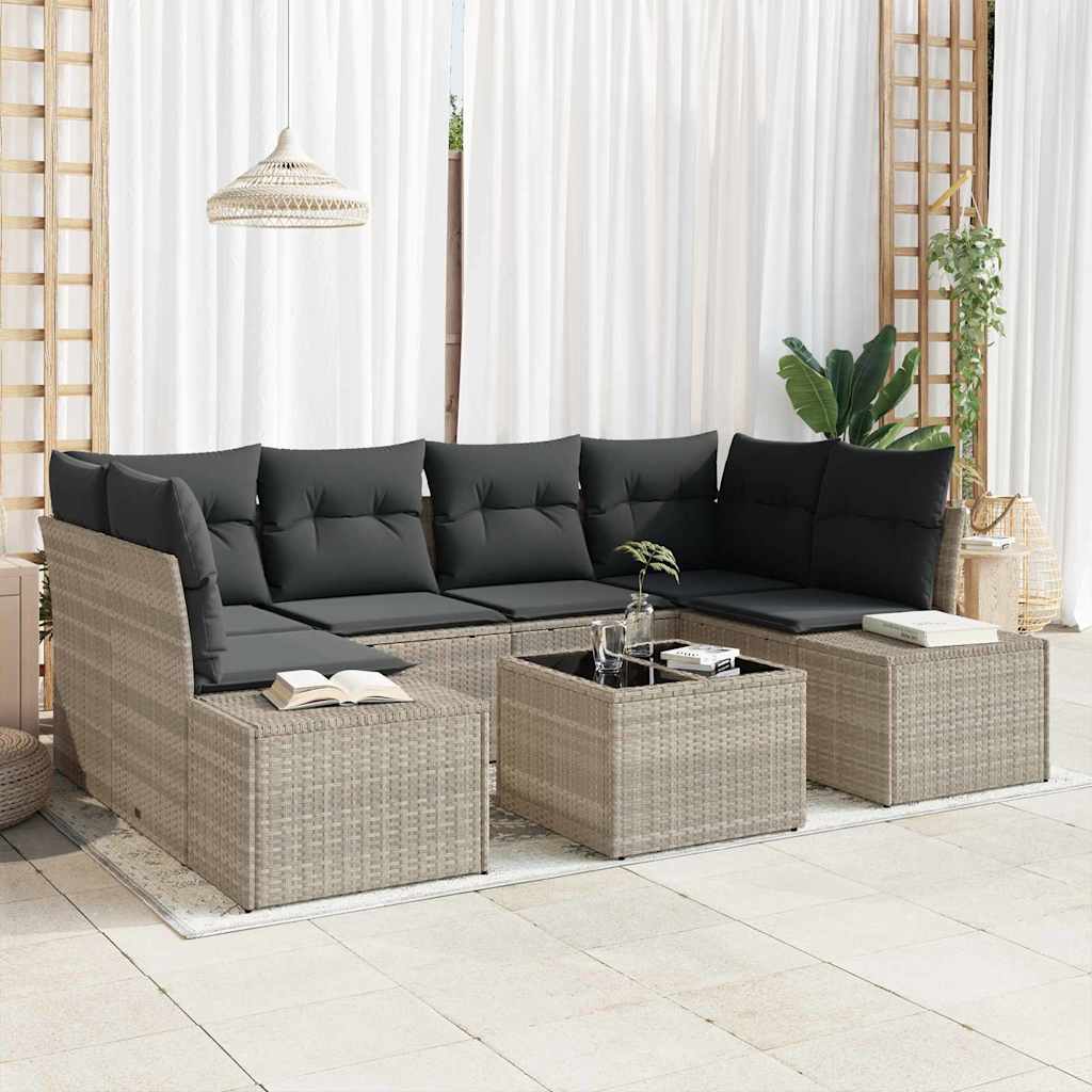Gartensofa-set 8 stk. Hellgrau und Dunkelgrau Poly-Rattan