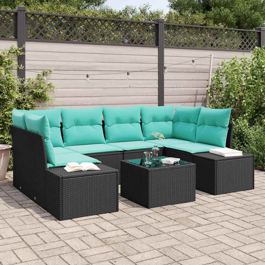 Garten-Sofa-Set 8 stk. Schwarz und Türkis Poly-Rattan