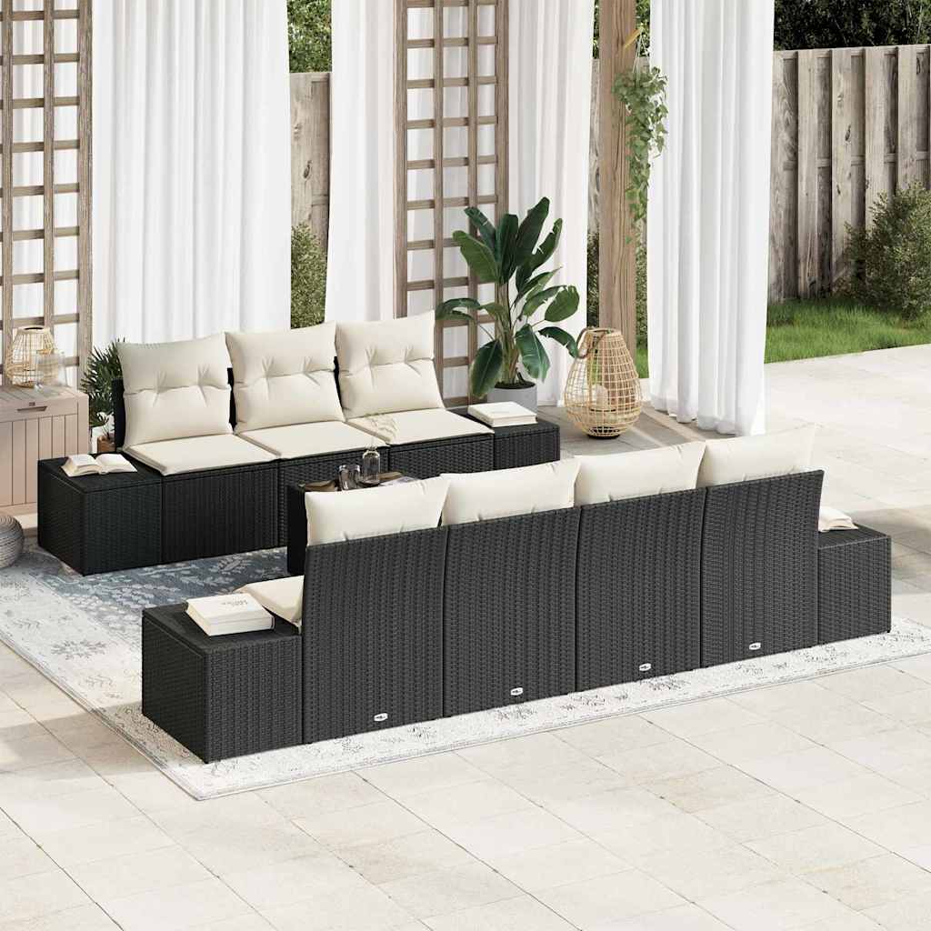 Garten-Sofa-Set 8 stk. Schwarz und Creme Poly-Rattan