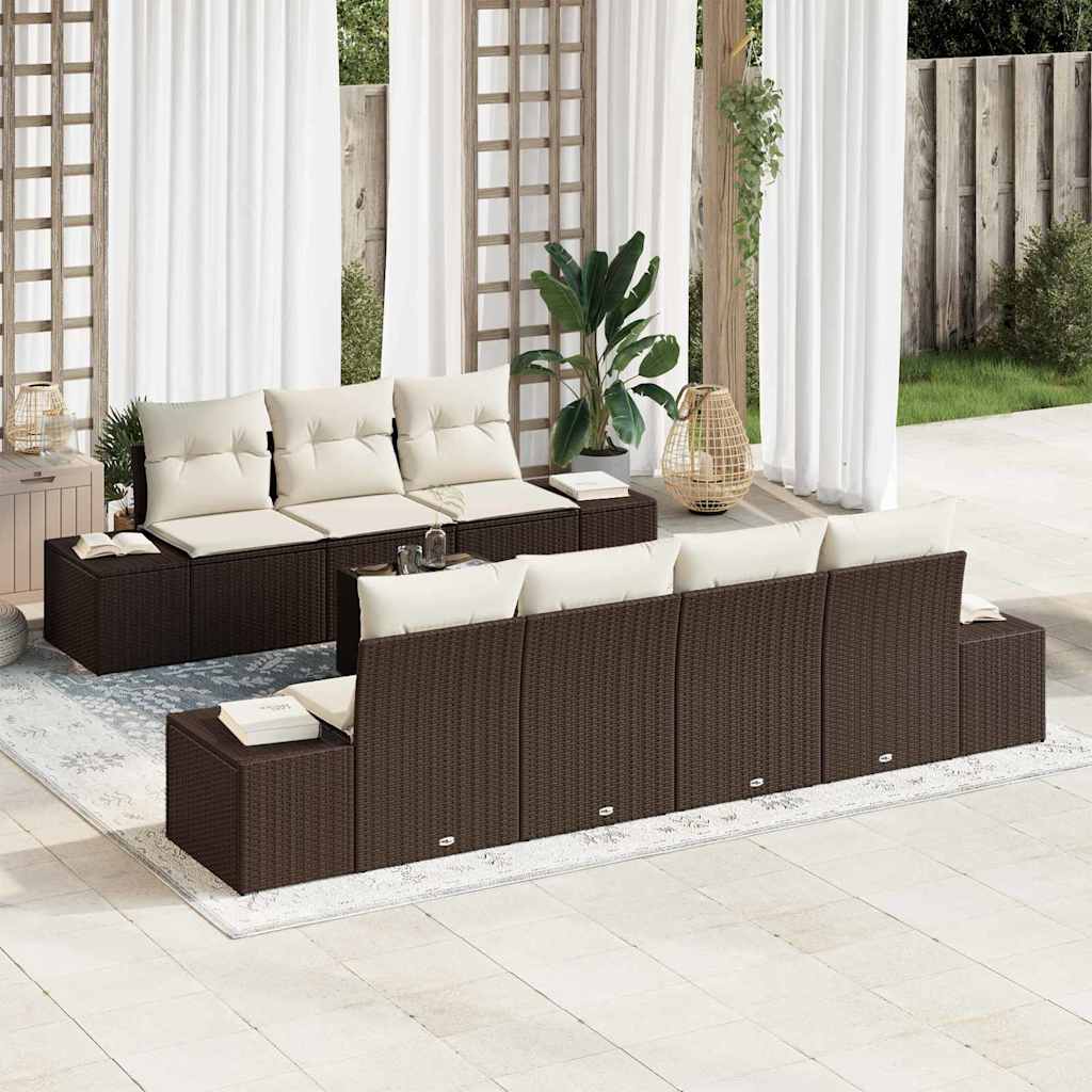 Garten-Sofa-Set 8 stk. Braun und Creme Poly-Rattan