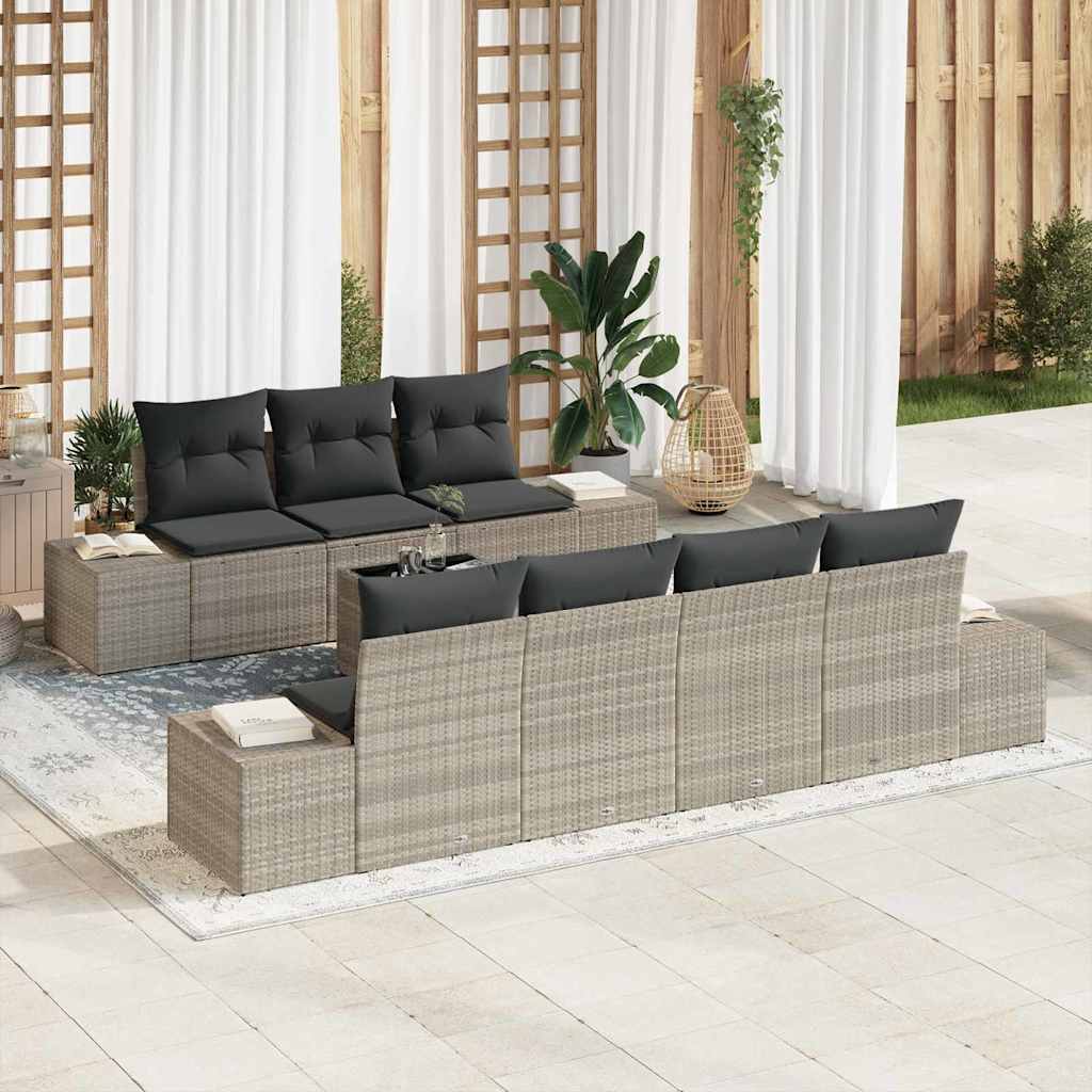 Garten-Sofa-Set 8 stk. Hellgrau und Dunkelgrau Poly-Rattan