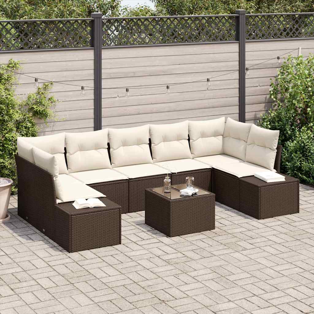 Gartensofa-set 8 stk. Braun und Creme Poly-Rattan