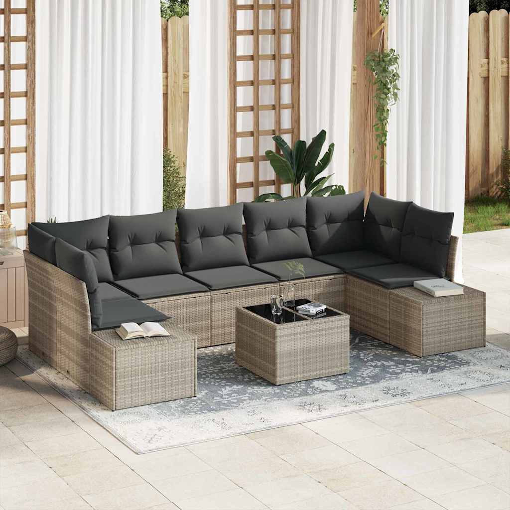 Gartensofa-set 8 stk. Hellgrau und Dunkelgrau Poly-Rattan