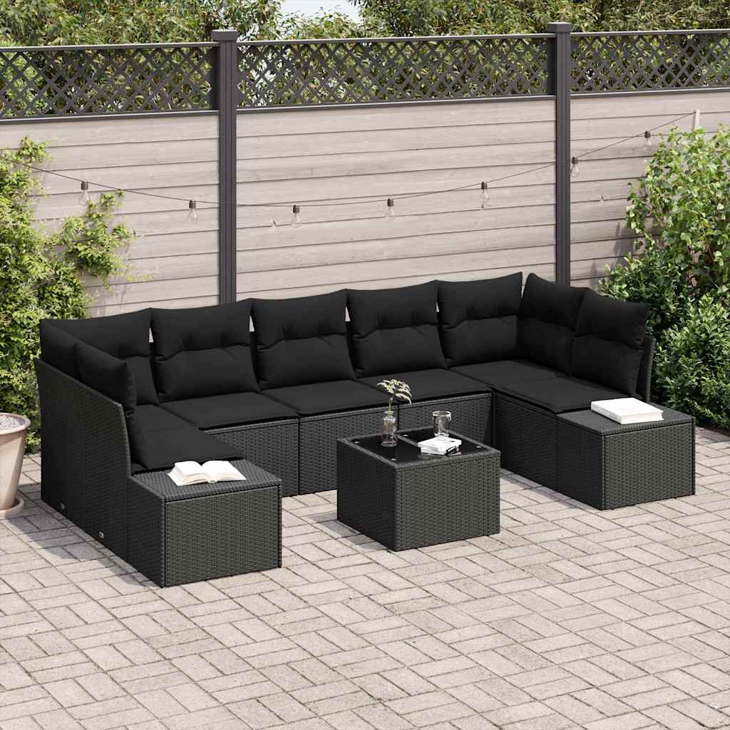 Gartensofa-set 8 stk. Schwarz Poly-Rattan