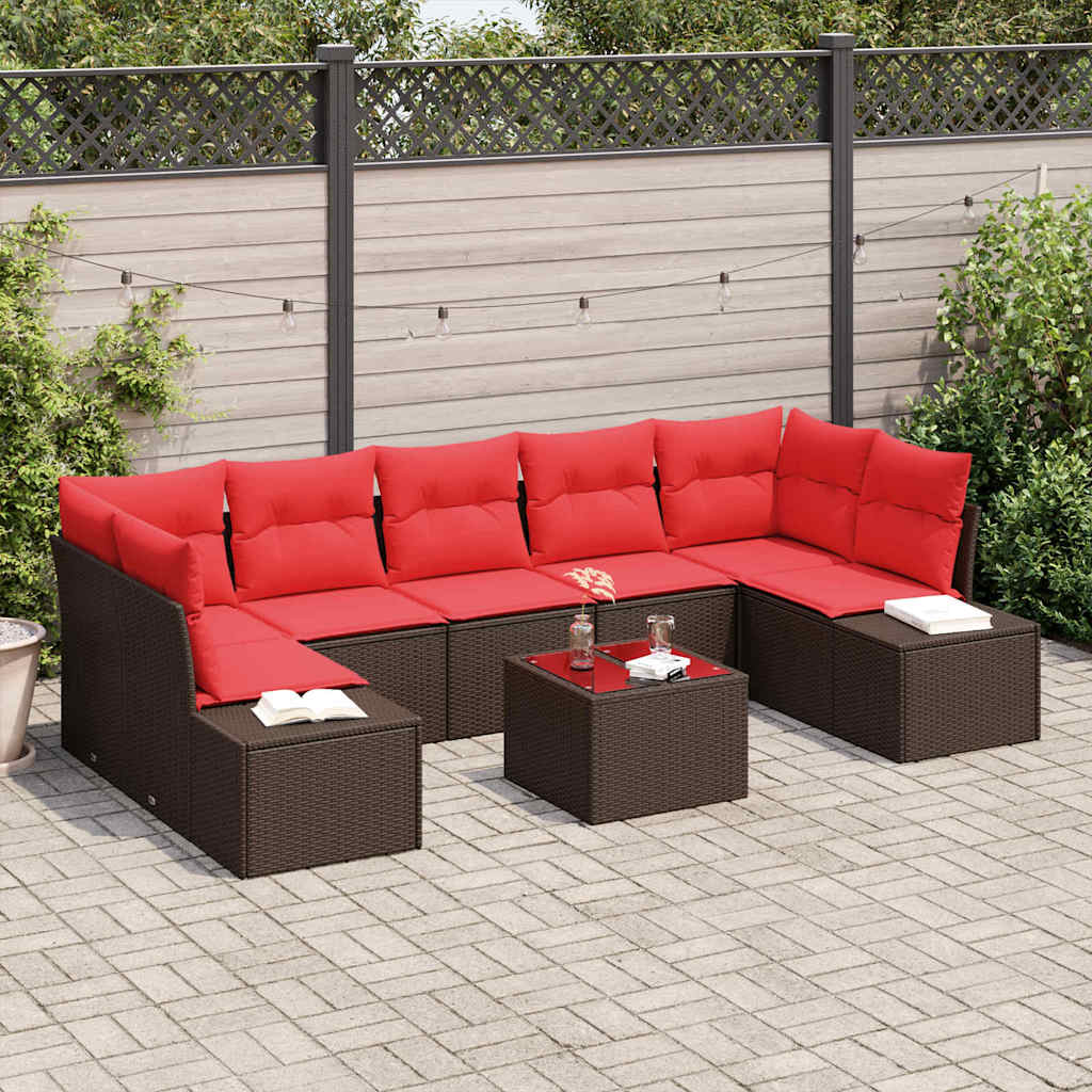 Garten-Sofa-Set 8 stk. Beige und Rot Poly-Rattan