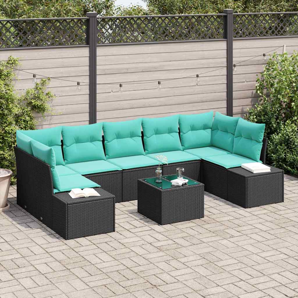 Garten-Sofa-Set 8 stk. Schwarz und Türkis Poly-Rattan