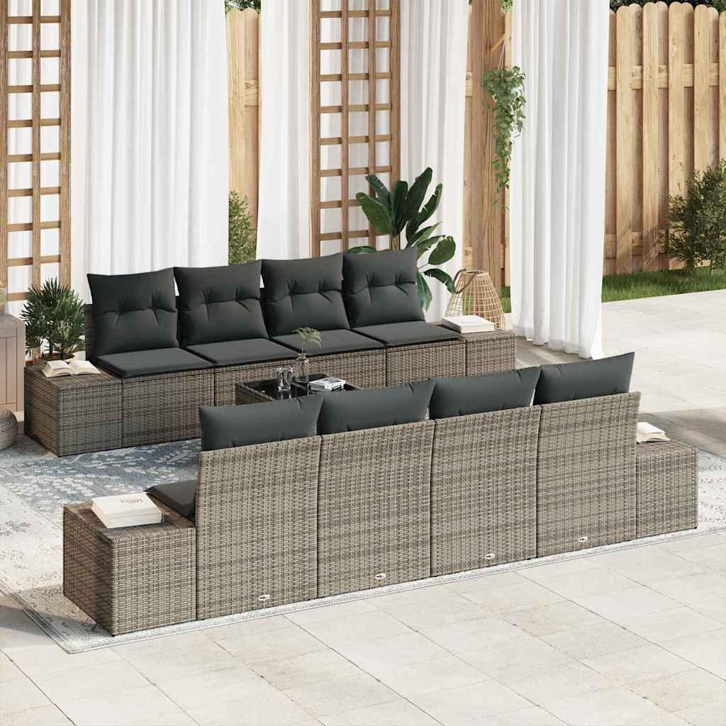 Garten-Sofa-Set 8 stk. Grau Poly-Rattan